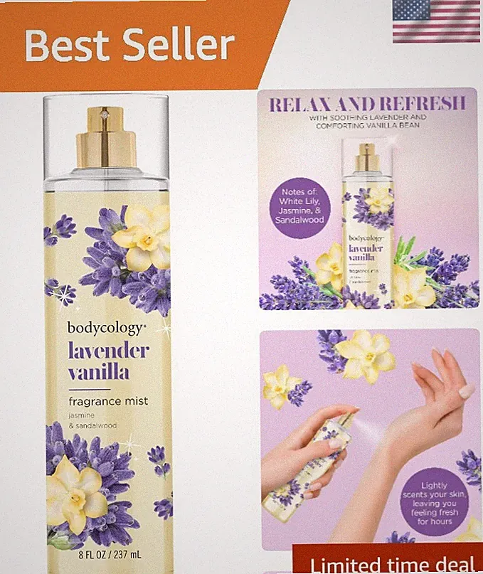 Lavender Vanilla Body Mist - Gentle Floral Spray, 8 fl oz Long-Lasting