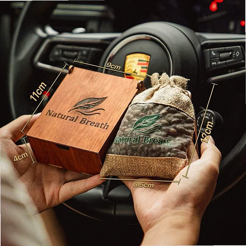 Natural Breath Coffee Scent Hanging Sachet Bag w/ Wooden Box, Chemical-Free
