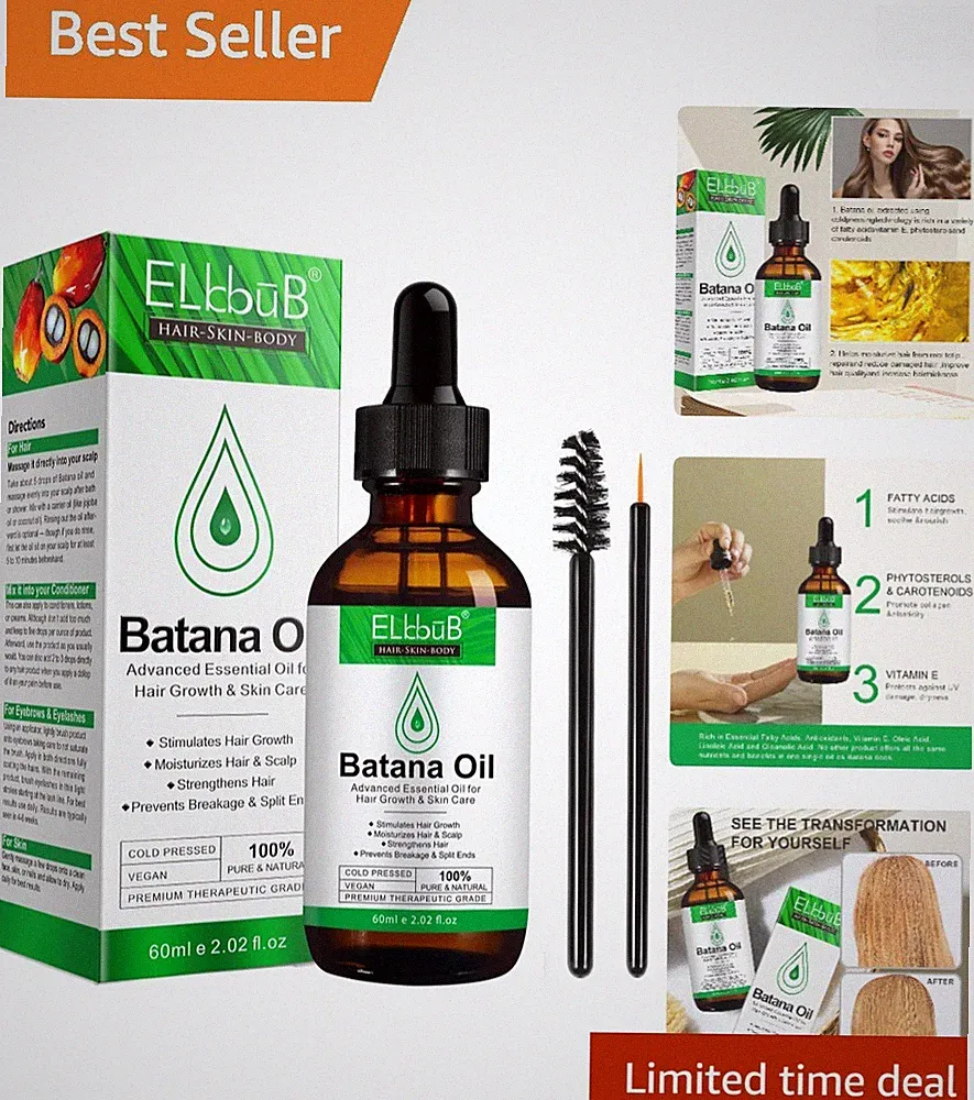 Raw Batana Oil by Dr. Sebi - Hydrating Hair Growth Oil, 2 Fl Oz, Chemical Free