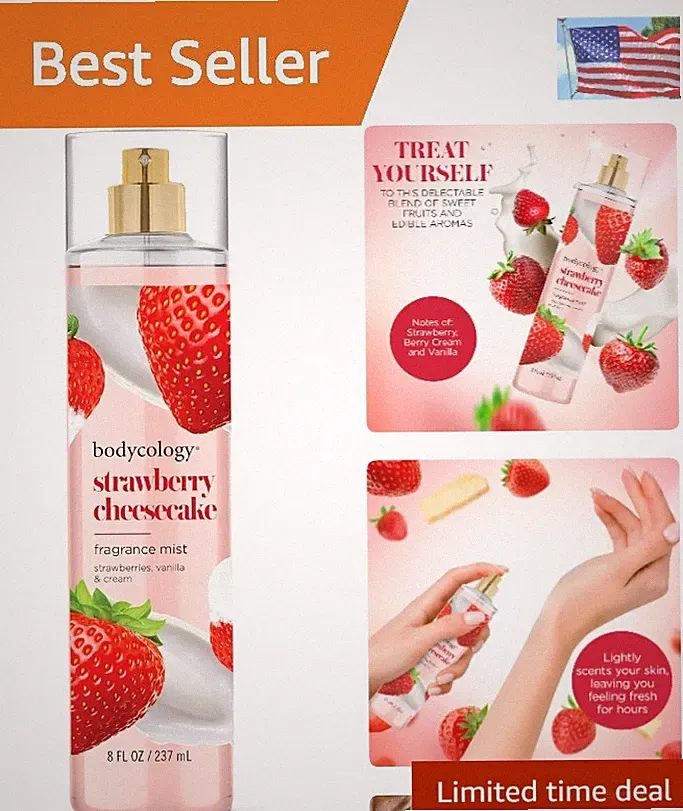 Sweet Strawberry Cheesecake Body Mist - 8 Fl Oz Refreshing Fragrance Spray